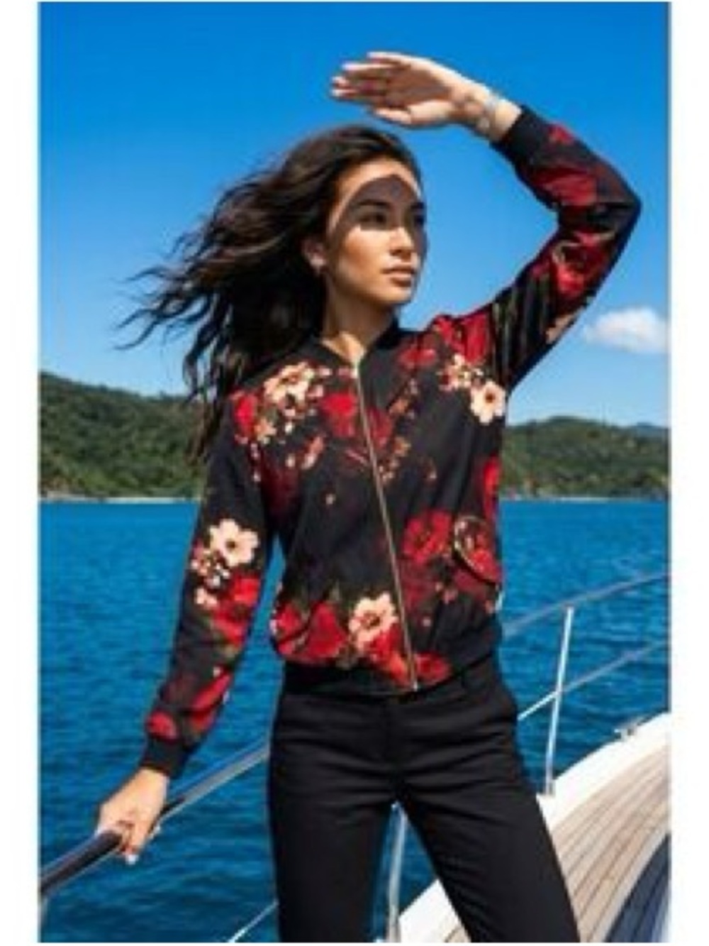 Susan‎ Graver Floral Zip-Front Bomber Jacket - Black & Red
